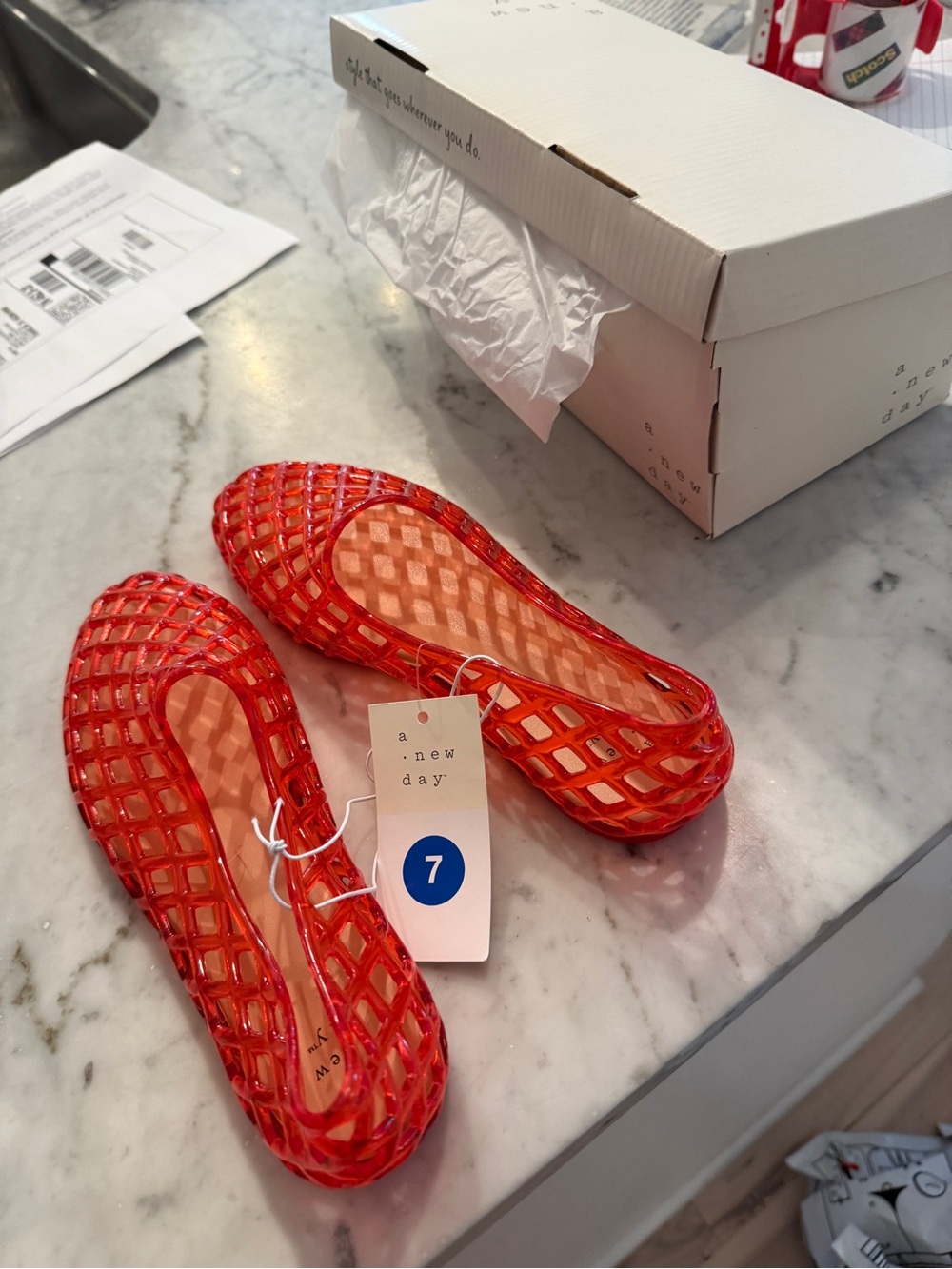 a new day Red Jelly Lattice Ballet Flats